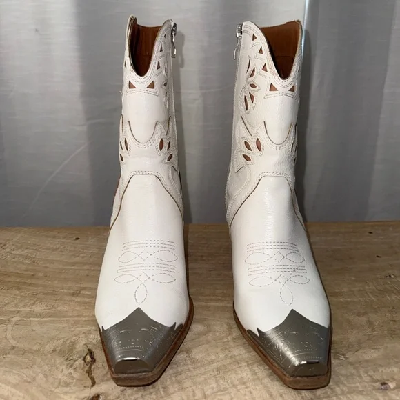 BEAST FASHION White Western Cowboy Boots Metal Toe Cap Festival | Size 5.5 - Picture 12 of 17
